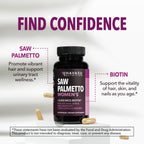 Saw Palmetto for Women with Biotin 5000mcg - Powerful DHT Blocker to Support Hair, Skin, and Nail Health - 60 Count - Vegan, Non-GMO Vitamin for Stronger, Fuller Looking Locks - 1 Month Supply