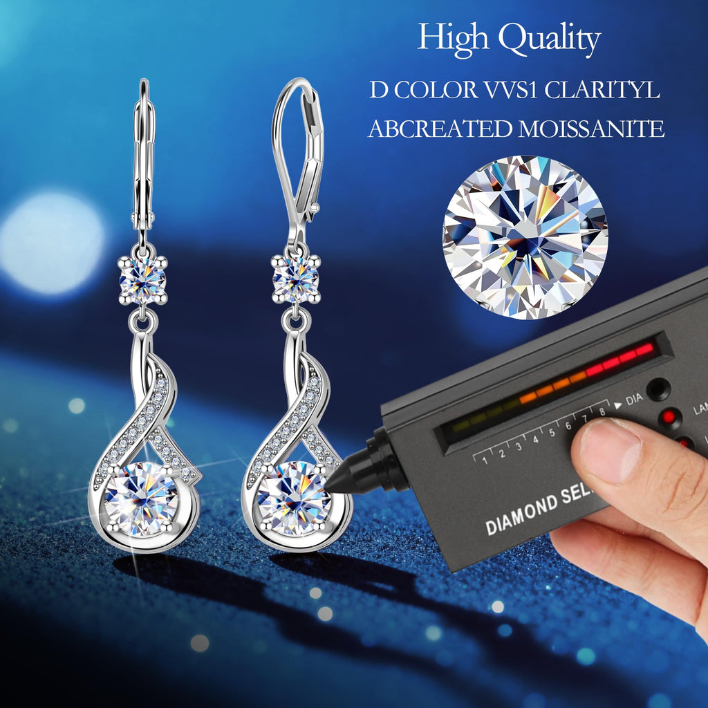 Silver Moissanite Dangle Earrings Leverback Drop for Women Jewelry Gifts
