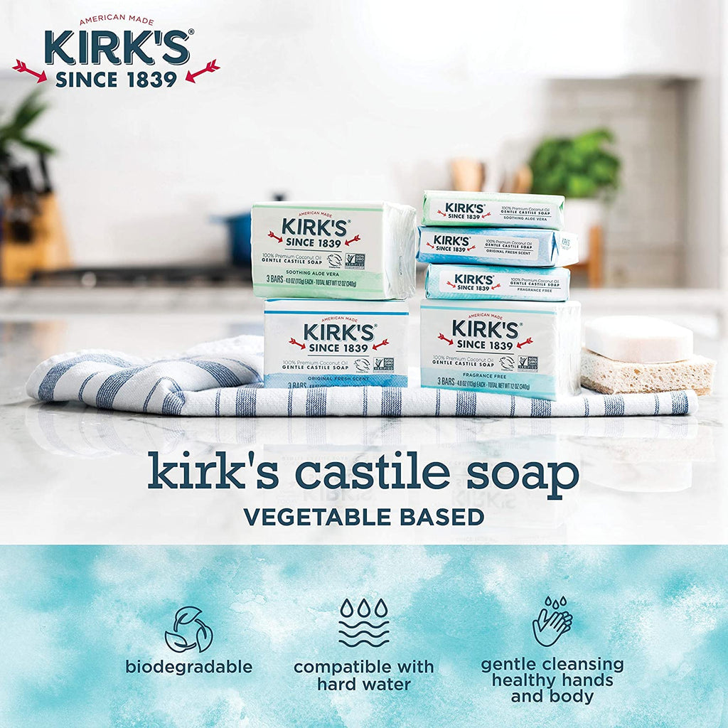 Kirk's Original Coco Castile Soap Fragrance Free 4 oz (Multi-Pack)