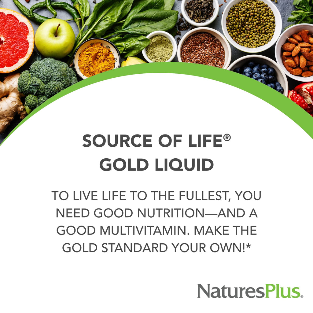NaturesPlus Source of Life GOLD Multivitamin Liquid - 8 oz - With Vitamins D3, B12 & K2 - Blood, Bone & Immune Support - Vegetarian & Gluten Free - 8 Servings