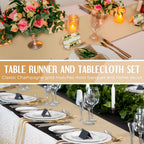 Breling 8 Pack White and Gold Tablecloths and Satin Runners Set