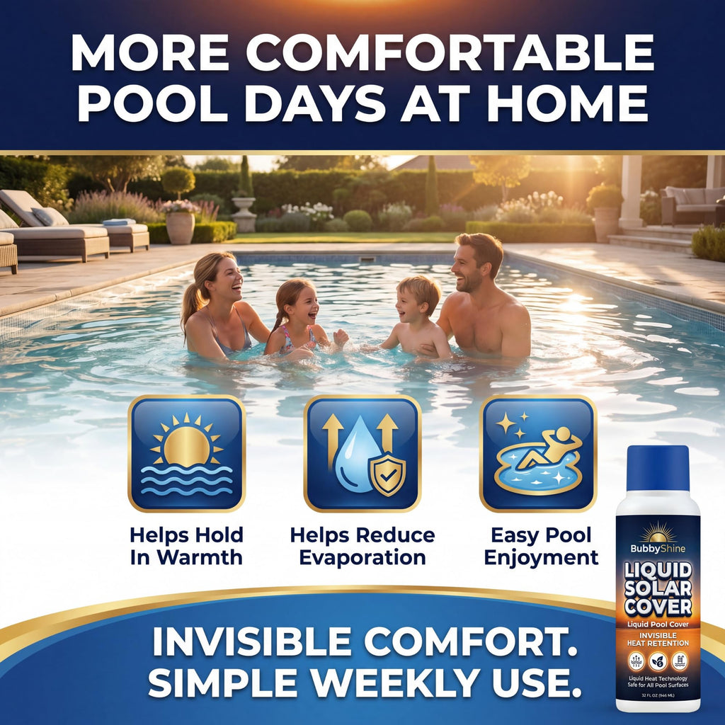 Liquid Solar Pool Cover for Inground & Above Ground Pools, 32 oz Weekly Liquid Solar Blanket for Pool, Helps Reduce Evaporation & Hold in Warmth, Invisible Pool Water Warmer, BubbyShine
