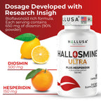 Hallusa Natural Hallosmine Ultra Diosmin 500mg & Hesperidin 150mg – Heavy Legs, Swelling & Vein - Blood Circulation Supplements, 60 Caps