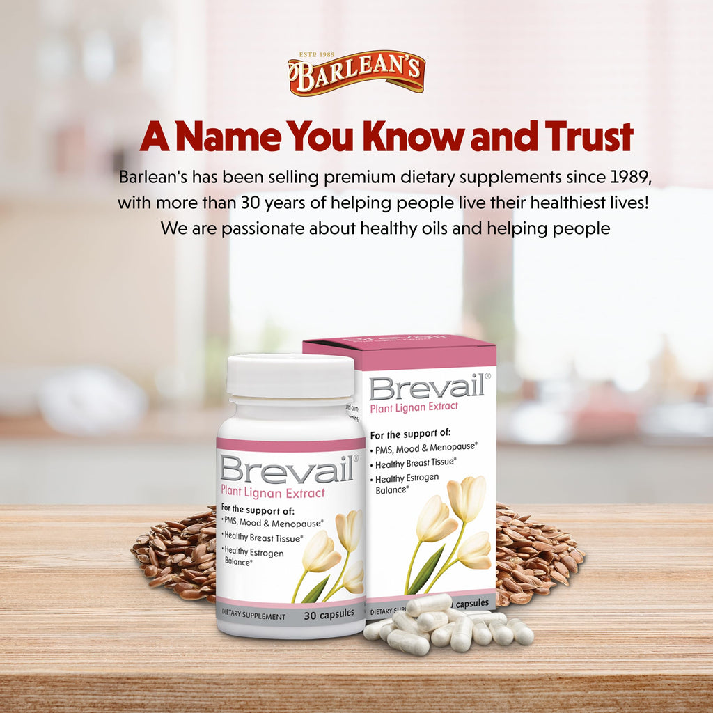 Barlean's Brevail Plant Lignan Extract Supplements, Women's Breast Health Supplement Capsules for Healthy Estrogen Balance, Vegan and Non-GMO, 30 Count