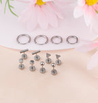 Staligue Titanium Earrings Set - 6 Pairs, Hypoallergenic, Silver