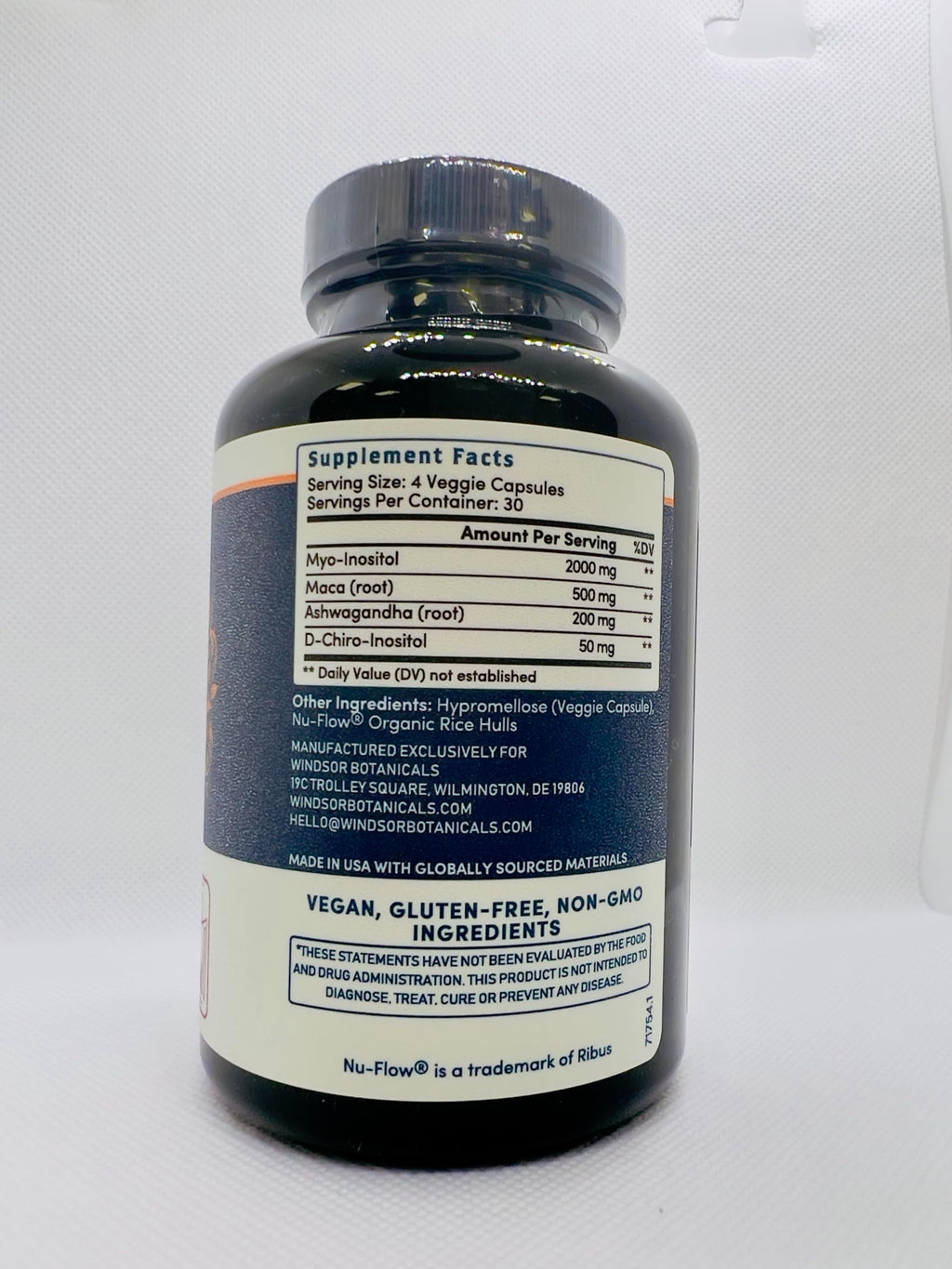 WINDSOR BOTANICALS Myo-Inositol & D-Chiro Inositol 40:1 Ratio - Inositol Supplements with Maca Root & Ashwagandha - 120 Vegan Capsules