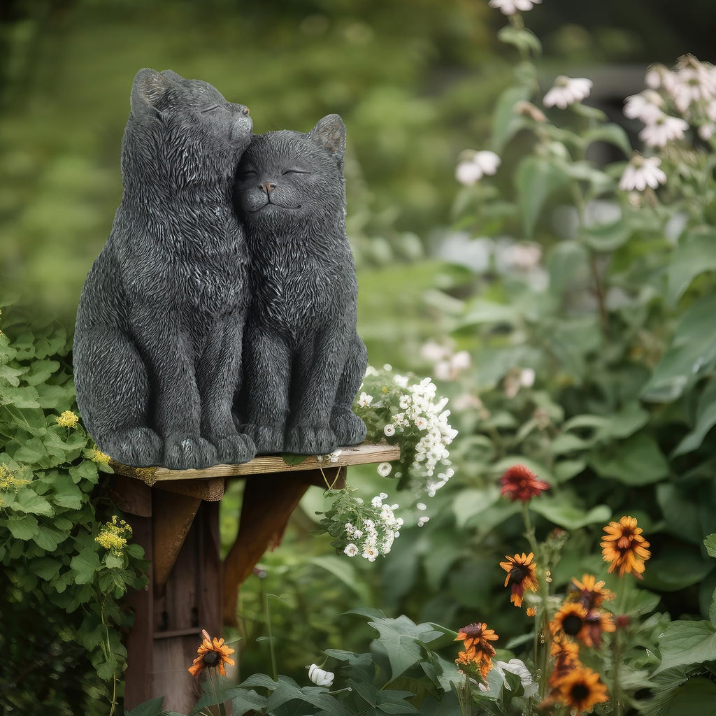 Wenqik Black Cat Statue for Garden Couple Kitten Figurines Decor Resin Cat Sculpture Decorative Garden Statues for Outside Patio Yard Farmhouse Gifts for Animal Lovers Mom 8.66 x 5.7 x 10.62 Inch