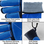 TICONN 16 Inch Welding Gloves, 1000°F Heat-Resistant Fireproof Leather Gloves for Welders, Stick, Forge, Mig, Tig, BBQ, Baking, Oven (Black/Blue, XL)