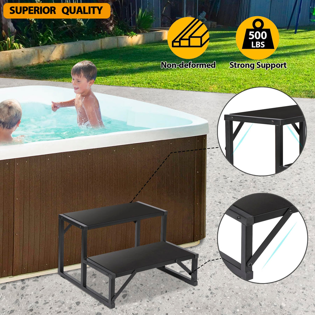 Talustool Hot Tub Step 500LBS Capacity Spa Side Step 2-Step Stairs Edge Spa Step 24” Outdoor RV Step Ladder Support Step Stool Pool Ladder Heavy Duty Steel Pedal