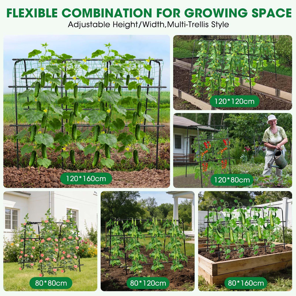 Cucumber Trellis for Raised Bed and Garden, 47" H x 31" W U-Shaped Metal Garden Trellis for Climbing Plants with Nylon Netting, Vegetable Support Frame