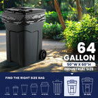 Plasticplace 64-65 Gallon Trash Can Liners for Toter │ 1.2 Mil │ Black Heavy Duty Garbage Bags │ Rolls │ 50” x 60” (100 Count)