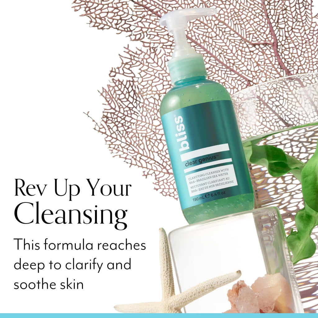 Bliss Clear Genius Clarifying Gel Cleanser – 6.4 Fl Oz – Salicylic Acid BHA to Purify Pores, Remove Excess Oil & Dirt – Non-Drying, Vegan & Cruelty-Free – Tea Tree Scent – Suitable For All Skin Types