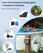 SURAIELEC Mechanical Pool Timer for Above Ground Pools, NEMA 5-15R Plug-in 24-Hour Timer with Dual Outlets, 15A 125V 1HP, Up to 3 Daily Settings, Weatherproof Cover for Pool Pumps, Outdoor Lighting