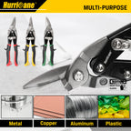 HURRICANE 3 pc Aviation Tin Snips Set, 10 Inch Metal Shears for Straight, Left & Right Curves, Cr-V Steel Blades, Non-Slip TyreGrip Handle, Safety Latch, for Sheet Metal, Gutter, HVAC, DIY