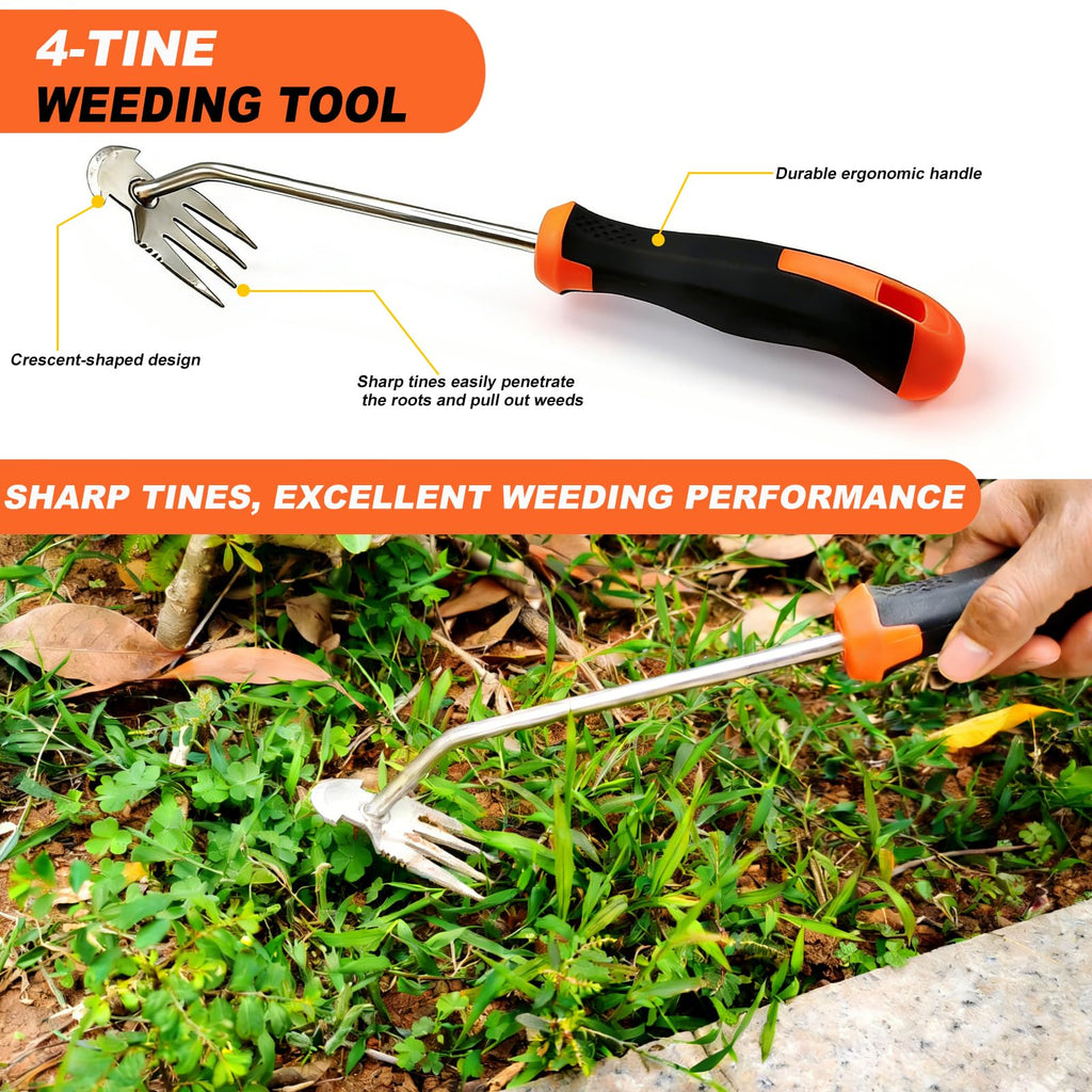 3 in 1 Garden Weeding Tool Set – Manganese Steel Weed Puller, Crack & Crevice Weeder, Ergonomic Scratch Tool for Vegetable Gardening, Lawn Yard Flower Bed Weeding – Heavy Duty Rustproof Hand Tools