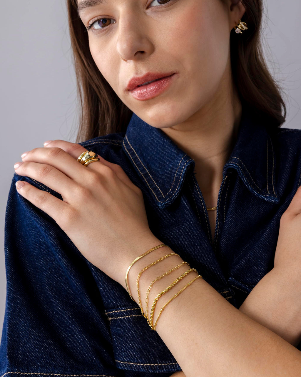 PAVOI Paperclip Beaded Stackable Chain Bracelet Set, White Gold