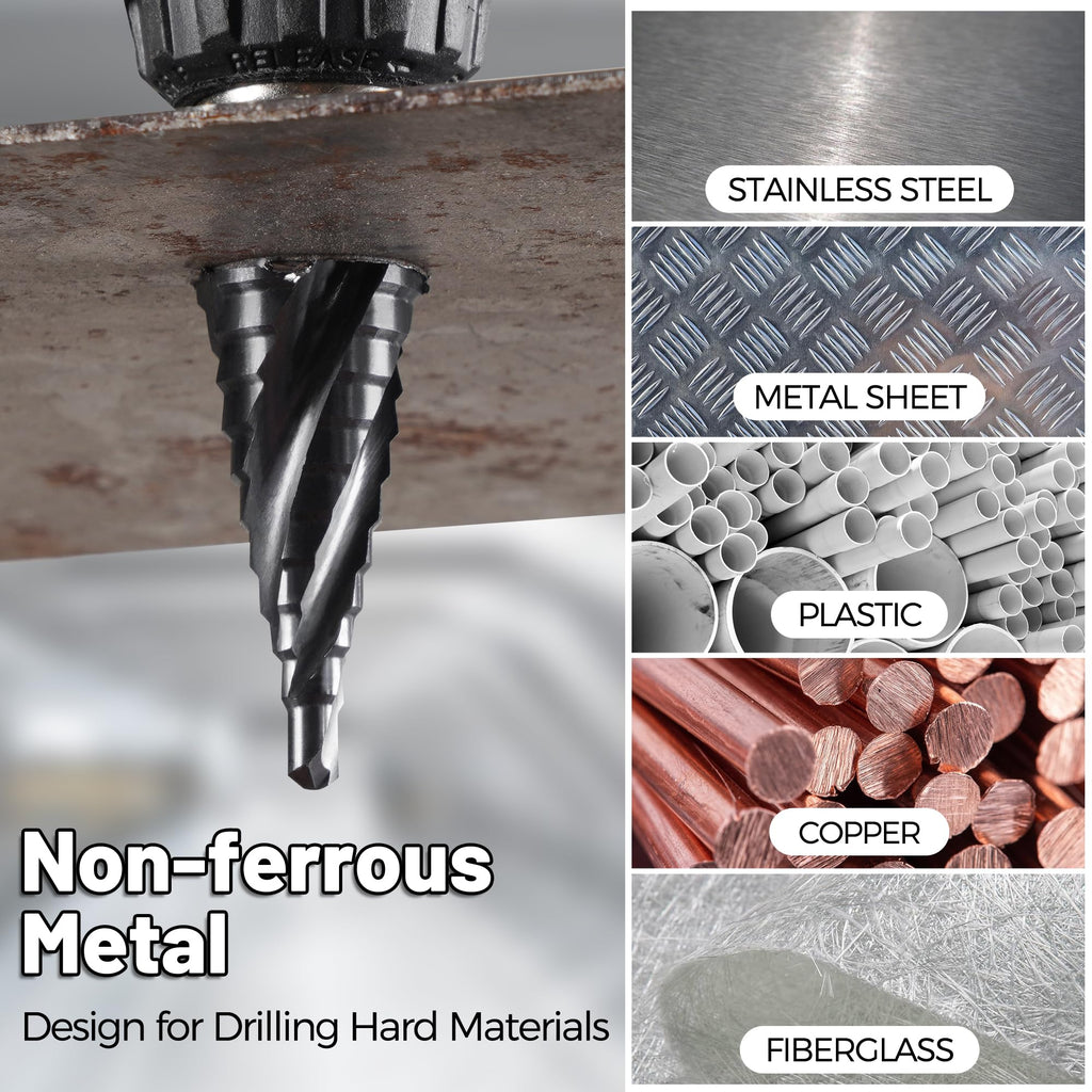 Cobalt M35 Step Drill Bit 3/16" to 7/8", TiAlN Coating 4 Spiral Flute Step Bit for Stainless Steel, Metal, Aluminum, Plastic