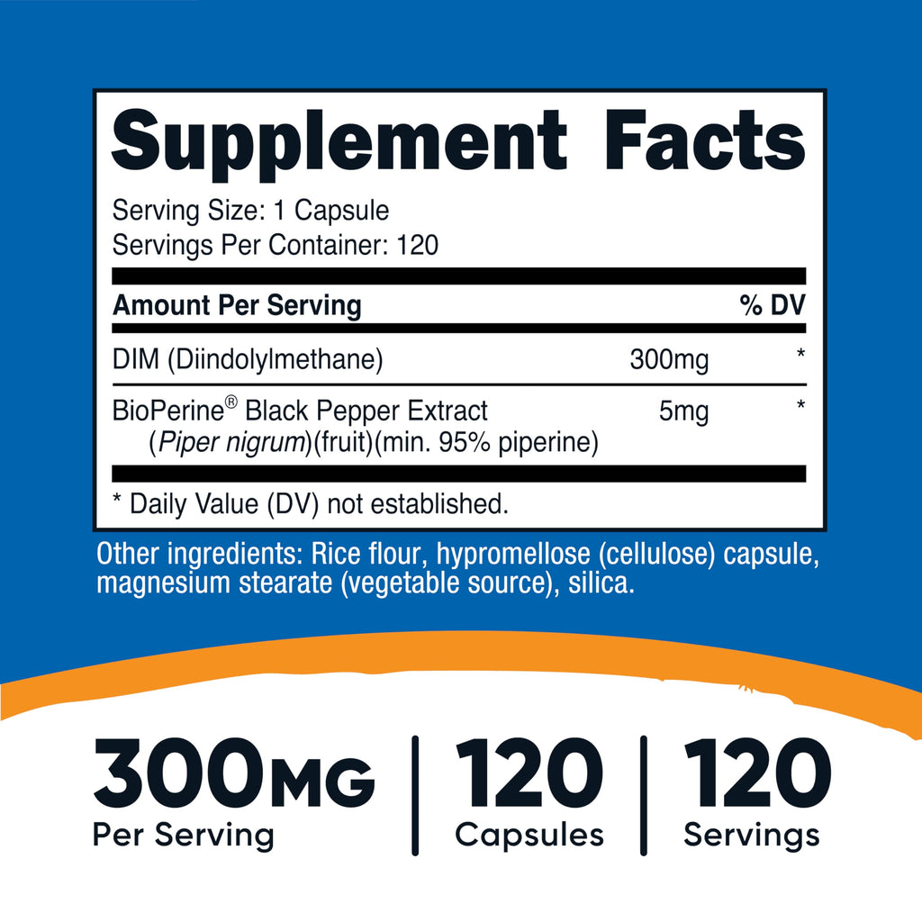 Nutricost DIM (Diindolylmethane) Plus BioPerine 300mg, 120 Vegetarian Capsules - Up to 4 Month Supply, Max Strength DIM Supplement