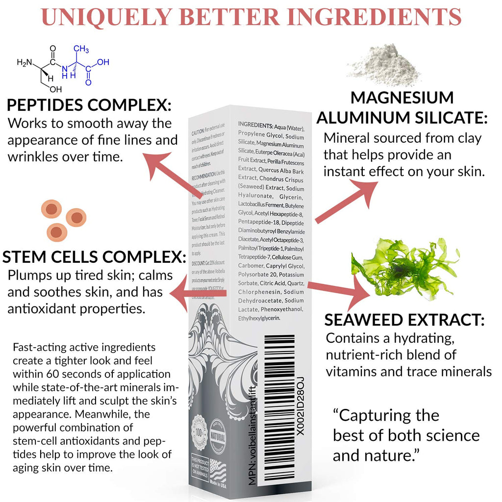 Instant Face Lift Cream - Best Eye, Neck, Face Tightening, Lifting & Firming Serum To Smooth Appearance, Hide Loose Sagging Skin, Puffiness, Fine Lines & Wrinkles Within Mins (Peptides & Stem Cells)
