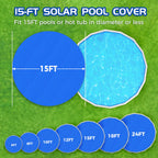 Evoio Solar Pool Cover 15 ft Round for Above Ground Inground Pools Bubble Wrap Covers for Hot Tub Spa Thermal Heating, 12 Mil Circle Blue Floating Blanket for 6-24 Foot Feet Diameter Swimming Pools
