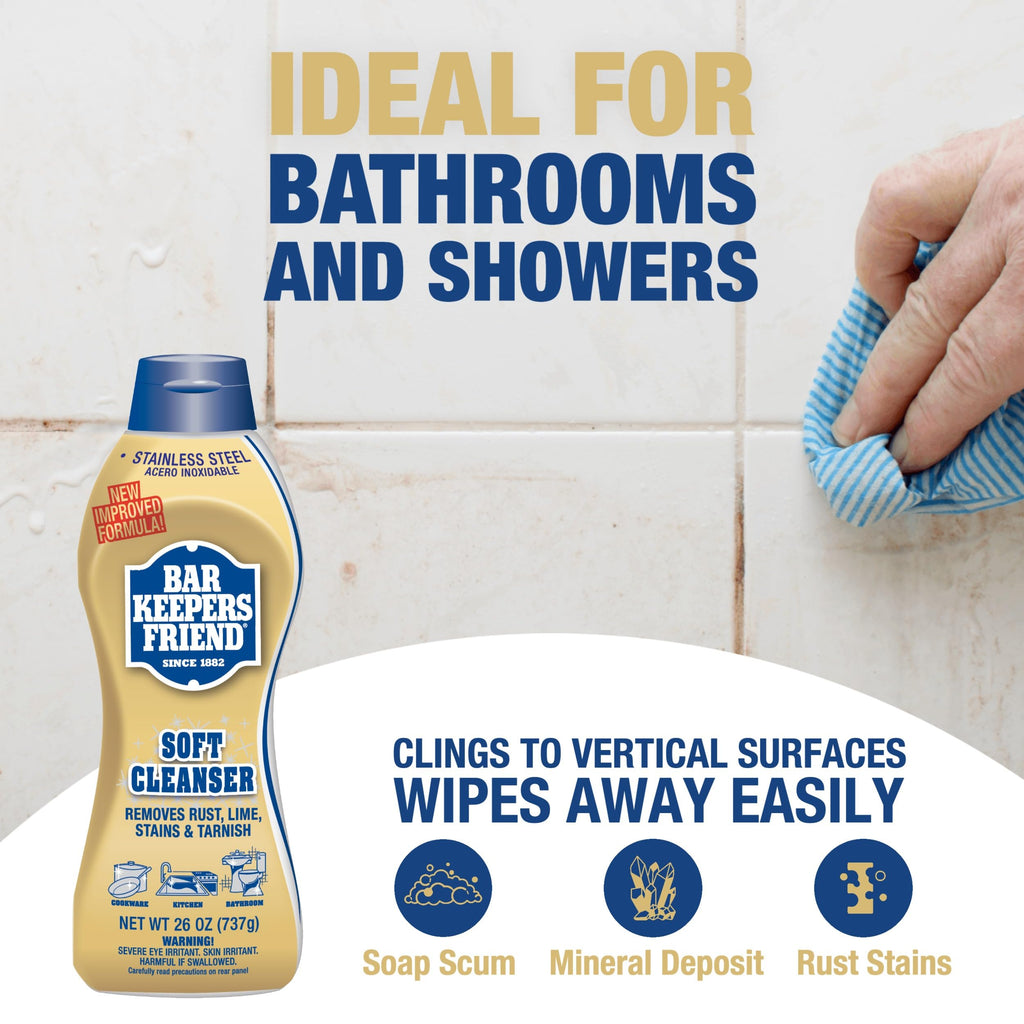 Bar Keepers Friend Soft Cleanser (26 oz) MORE Spray + Foam (25.4 oz) Multipurpose Cleaner Bundle, Stain & Rust Remover for Multi Surface Bathroom, Kitchen & Outdoor Cleaning