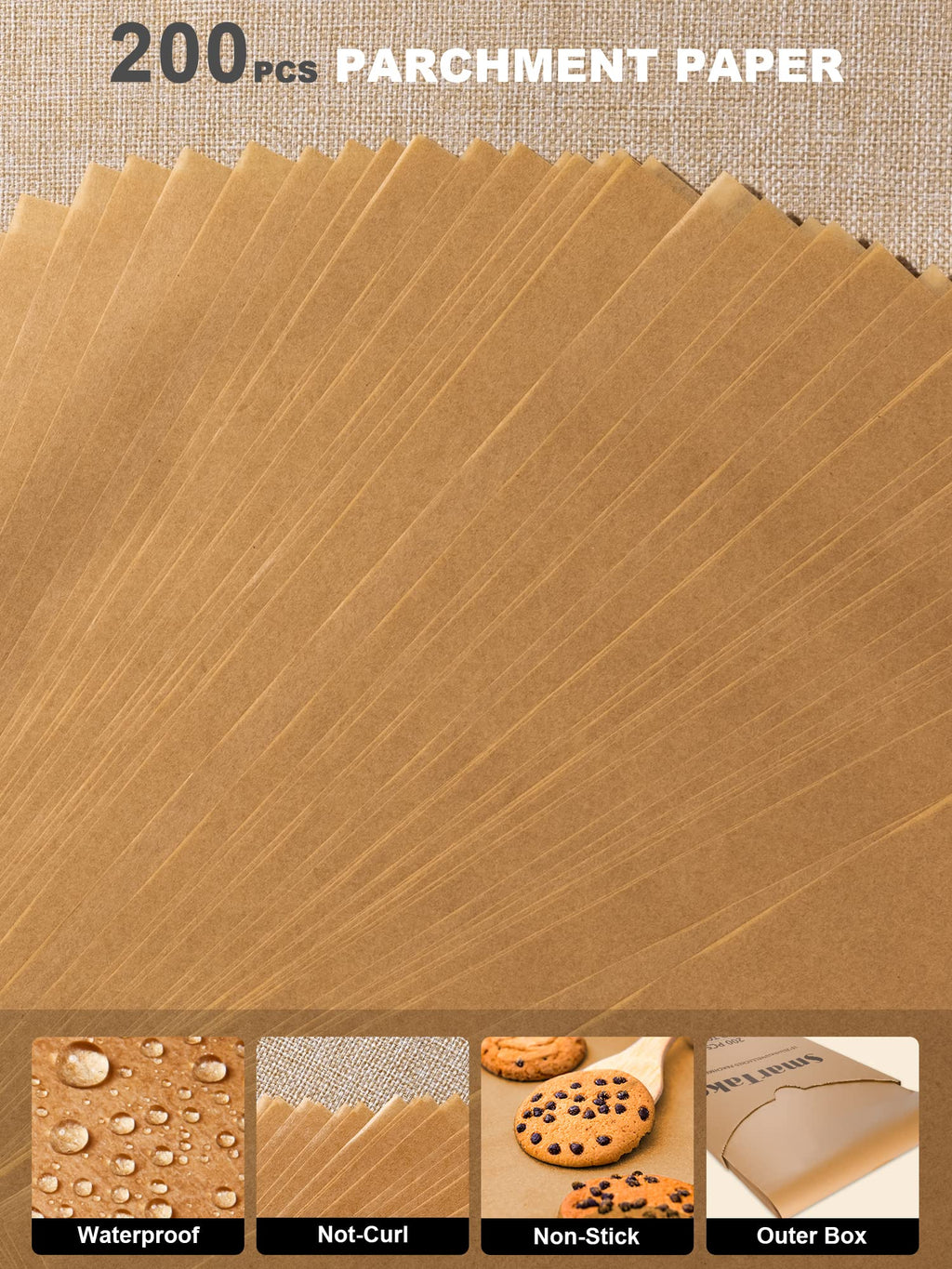 SMARTAKE 200 Pcs Unbleached Parchment Paper Baking Sheets, 16x24 Inches, Non-Stick, Precut for Baking, Grilling, Air Fryer, Steaming, Bread, Cup Cake, Cookie