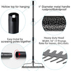 Bow Rake, Detachable Heavy Duty Metal Garden Rake for Loosening Soil, Leveling Lawn, Leaves Cleaning,63 Inch Long Handle Yard Rock Rake for Gardening,17 Prongs Leaf RakeThatch Rake for Lawn