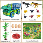 TEMI Dinosaur Truck Toys for Kids 3-5 Years, Tyrannosaurus Transport Car Carrier Truck with 8 Dinosaur Figures, Activity Play Mat, Dinosaur Eggs, Trees, Capture Jurassic Play Set for Boys and Girls