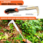 3 in 1 Garden Weeding Tool Set – Manganese Steel Weed Puller, Crack & Crevice Weeder, Ergonomic Scratch Tool for Vegetable Gardening, Lawn Yard Flower Bed Weeding – Heavy Duty Rustproof Hand Tools