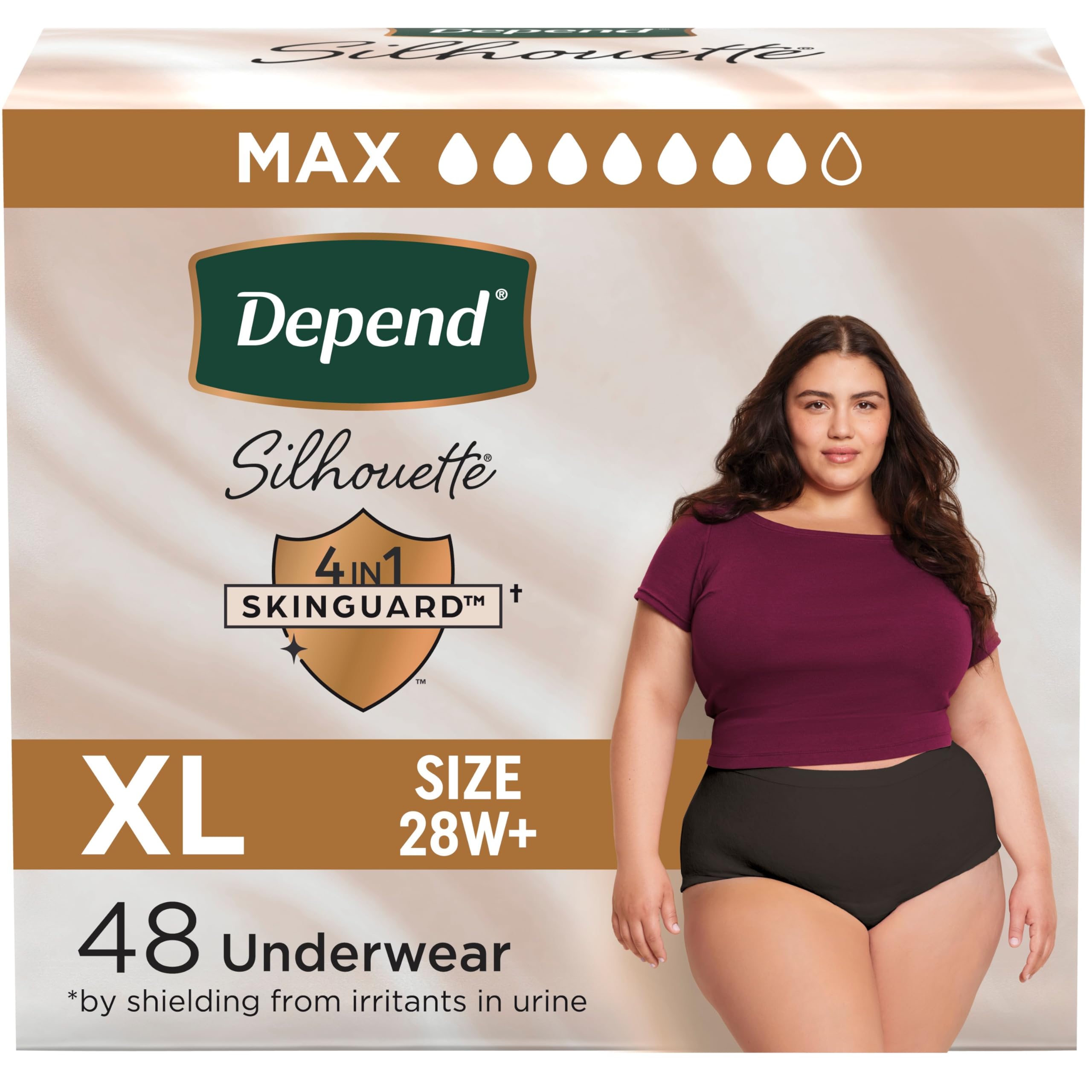 Depend Silhouette Adult Diapers, Incontinence & Postpartum Bladder Leak Underwear for Women, Maximum Absorbency, Extra Large, Black, 48 Count (2 Packs of 24), Packaging May Vary