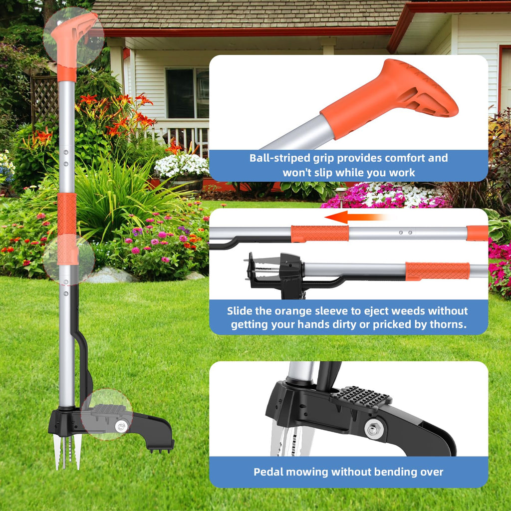 KXGBARN Stand Up Weed Puller Tool, Long Handle Garden Weeder with 4 Stainless Steel Claws, 39.3" Heavy Duty Weed Remover Tool for Lawn & Yard, Pull Weeds by Root Without Bending