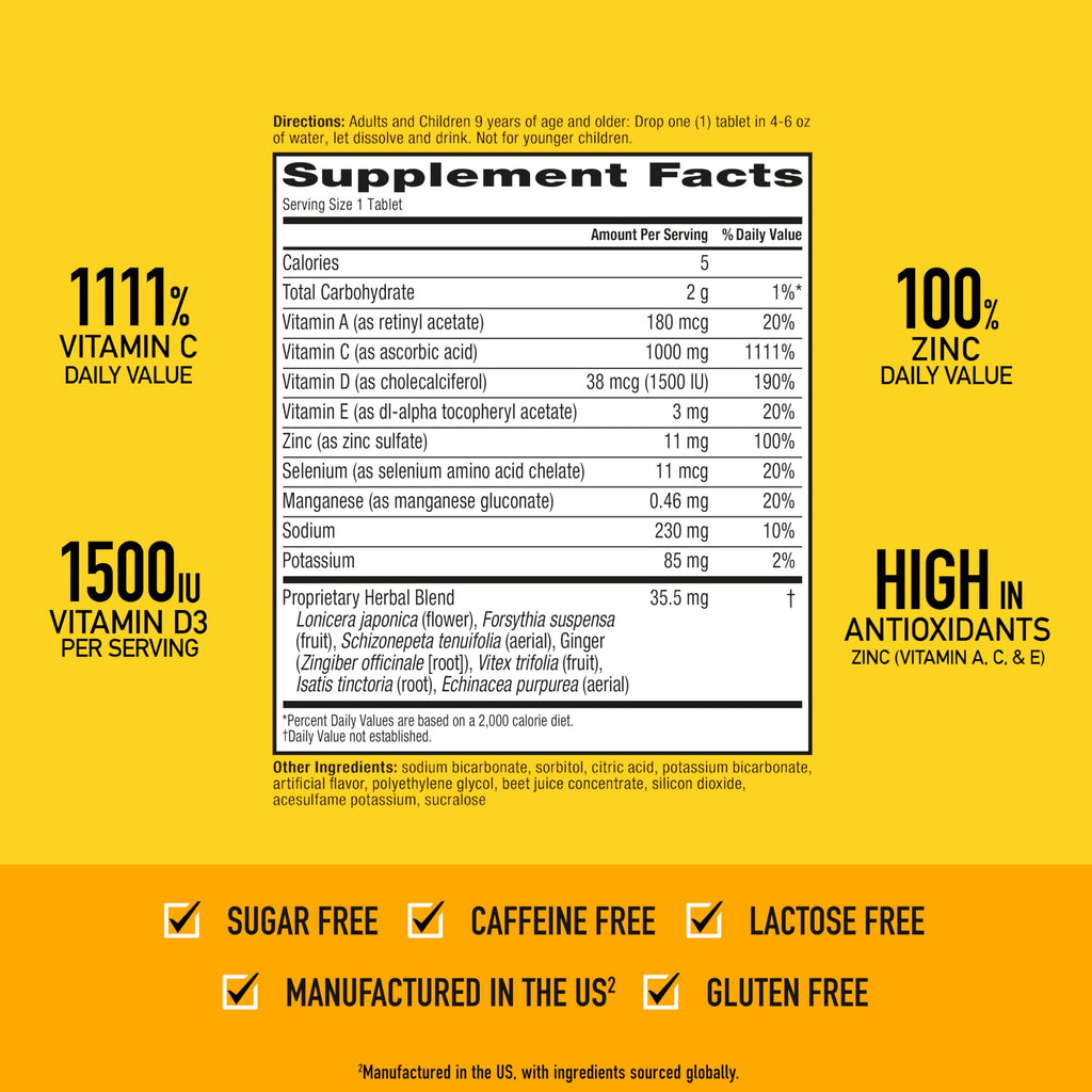 Vitamin C 1000mg (per serving) - Airborne Very Berry Effervescent Tablets (36 count in a box), Gluten-Free Immune Support Supplement, With Vitamins A C E, ZINC, Selenium, Echinacea & Ginger