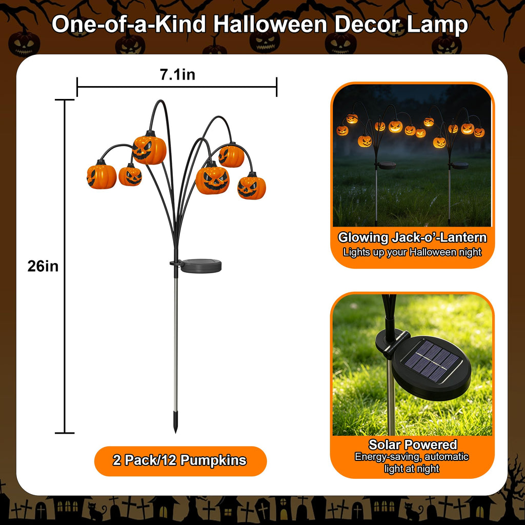 2 Pack Solar Halloween Lights Outdoor Decorations, Fall Pumpkin Lanterns