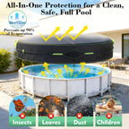 10Ft Round Pool Cover for Above Ground Pools, Safety Solar Pool Covers with Reflective Strips, Rope and Luminous Nails, Upgraded Thicker Oxford, PU Tarp Snug, UV Protected, Windproof, Tear Resistant