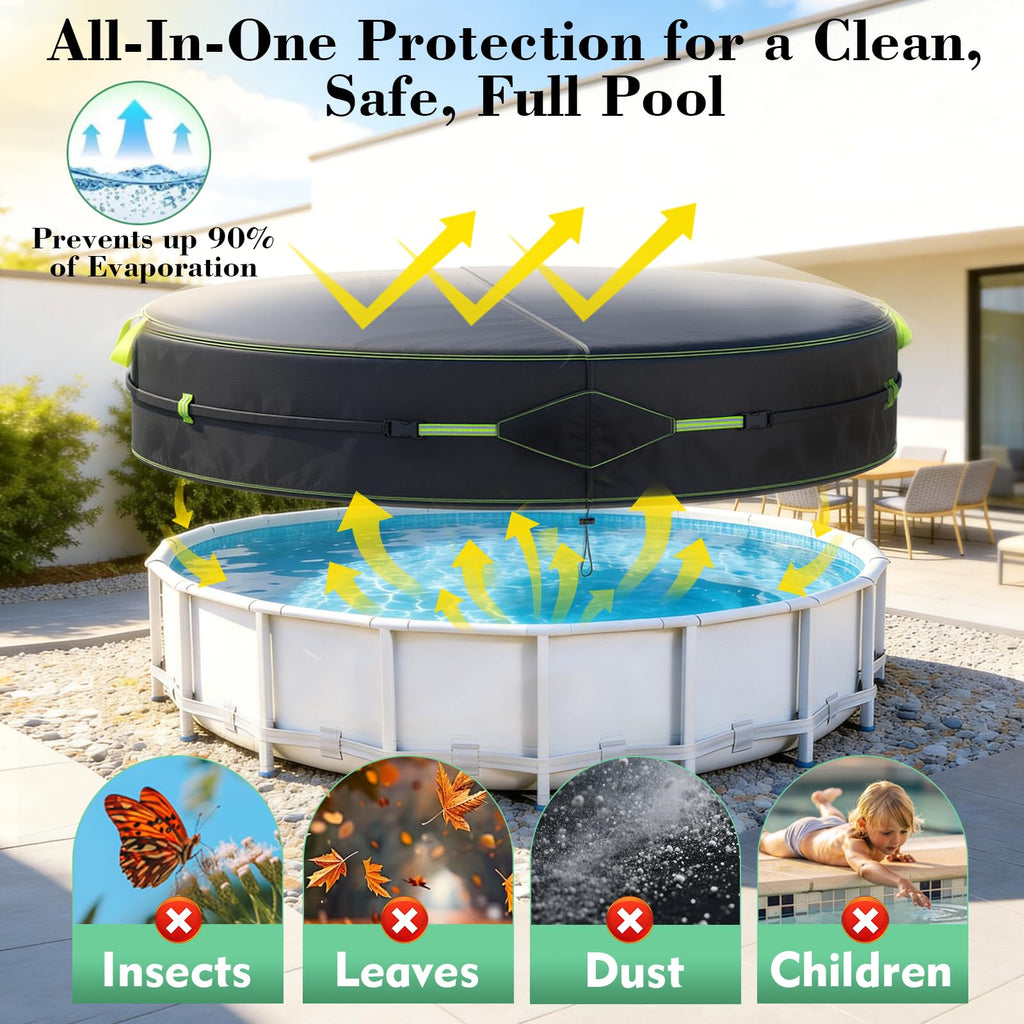 12Ft Round Pool Cover for Above Ground Pools, Safety Solar Pool Covers with Reflective Strips, Rope and Luminous Nails, Upgraded Thicker Oxford, PU Tarp Snug, UV Protected, Windproof, Tear Resistant