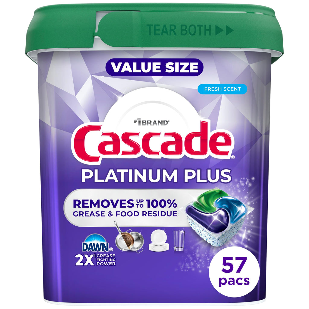 Cascade Platinum Plus Dishwasher Pods, Dishwasher Detergent, Dish Detergent Soap, Fresh, 57 Count