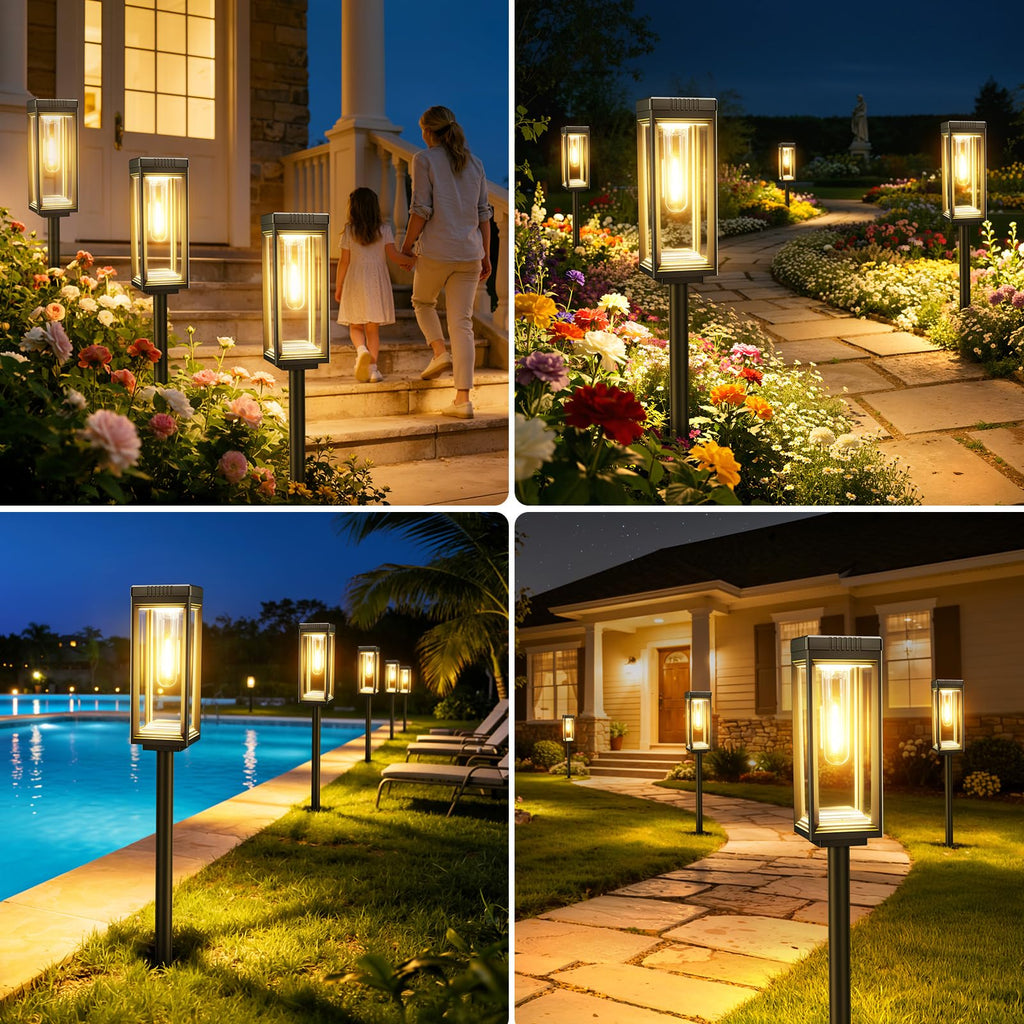 VICOUP 4 Pack Tall Solar Pathway Lights Outdoor, Bright Solar Powered Garden Lights Waterproof, Auto On/Off, Up to 15Hrs Outdoor Light for Path Yard Walkway Driveway Patio Lawn Decor Landscape