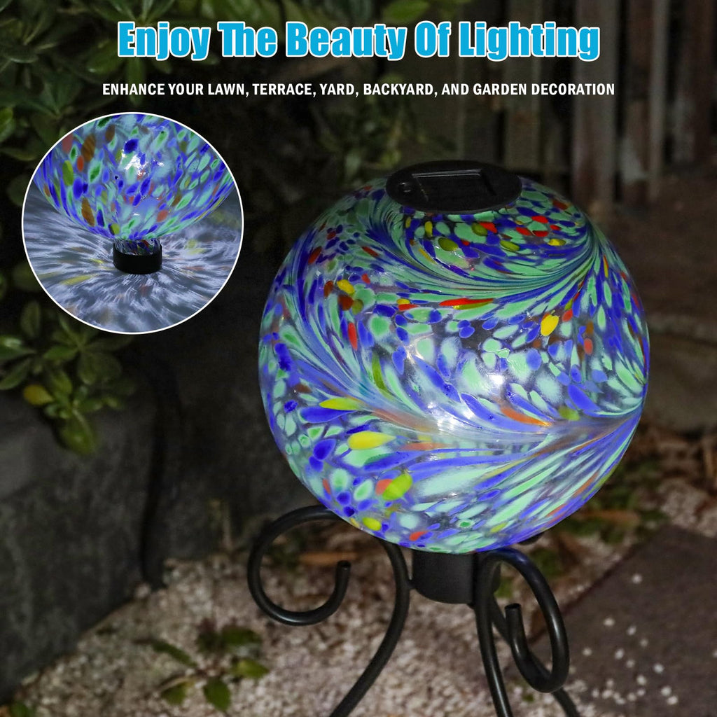 VCUTEKA Solar Gazing Ball, Glass Garden Globes for Outdoor Yard Decor, 10“