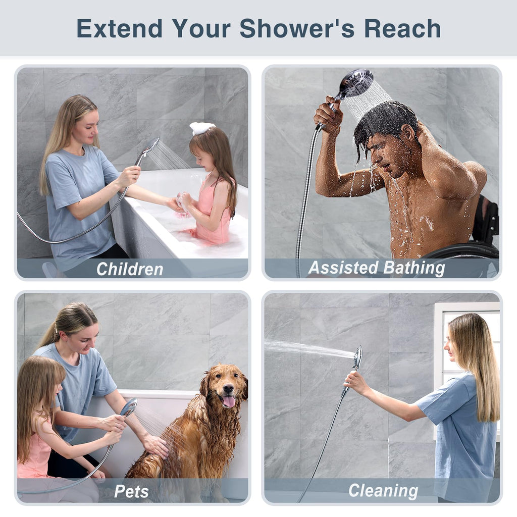 BRIGHT SHOWERS Shower Hose For Hand Held Shower Heads, 96 Inches Cord Extra Long Stainless Steel Hand Shower Hose, Ultra-Flexible Replacement Part with Brass Insert, Chrome