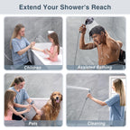 BRIGHT SHOWERS Shower Hose For Hand Held Shower Heads, 96 Inches Cord Extra Long Stainless Steel Hand Shower Hose, Ultra-Flexible Replacement Part with Brass Insert, Chrome