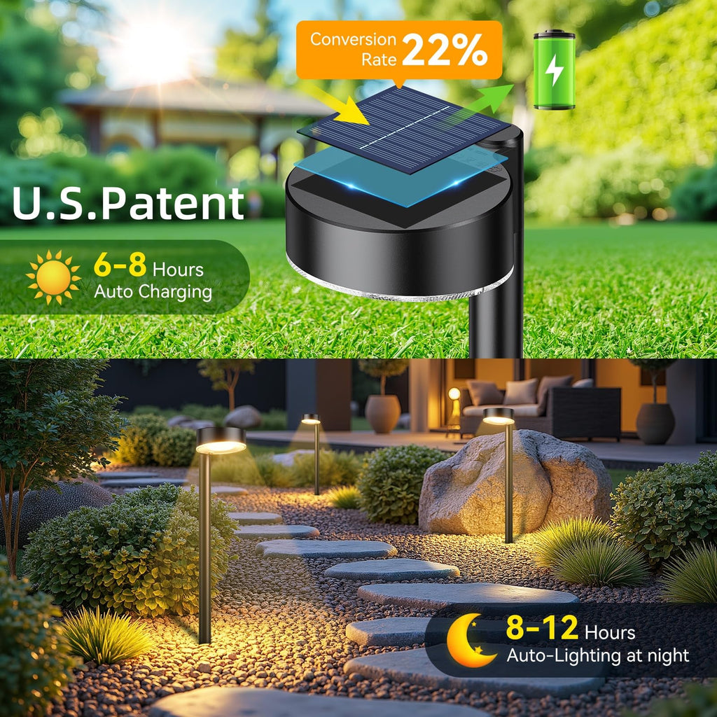 Ahaorigin 12 Pack Solar Pathway Lights Outdoor, 12 Brighter LED Solar Lights Outdoor Waterproof, Up to 12 Hrs Modern Solar Powered Path Light for Yard Garden Walkway Driveway