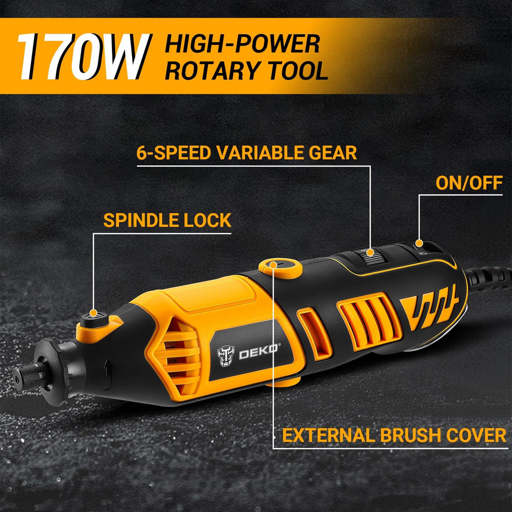 Rotary Tool Kit: DEKOPRO Power Hand Rotary Tools Mini for Wood/Metal, Electric Grinder Drill Machine Set with Flex Shaft for Carving, Cutting, Sanding, Grinding, Polishing, Engraving