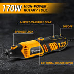 Rotary Tool Kit: DEKOPRO Power Hand Rotary Tools Mini for Wood/Metal, Electric Grinder Drill Machine Set with Flex Shaft for Carving, Cutting, Sanding, Grinding, Polishing, Engraving
