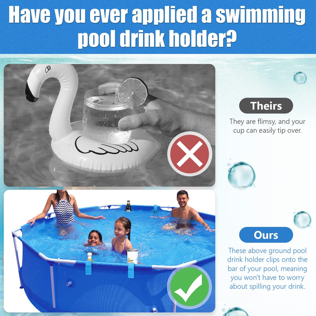 Nuogo 4 Pieces Poolside Cup Holder Sturdy Durable Above Ground Pool Accessories Blue for Above Ground Pools Cup Holder for Drinks Pool Fits 2 Inches or Thinner Round Top Bars