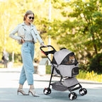 ZENY Pet Stroller, 3 in1 Foldable Dog Cat Jogger Stroller with 4 Wheels, Detachable Basket and Cup Holder, Travel Folding Carrier for Small/Medium Pet (Gray)