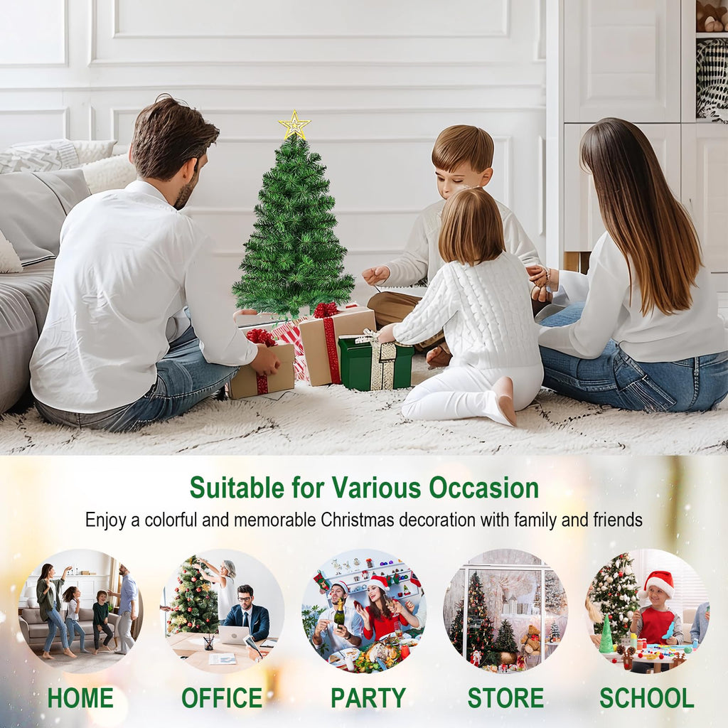 DUUDO 3FT Premium Hinged Artificial Holiday Small Mini Christmas Tree for Tabletop,Home, Office, Indoor and Outdoor Holiday Decoration,Easy Assembly Metal Hinges & Foldable Base