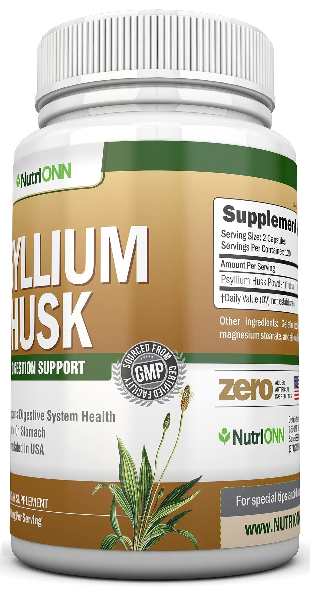 NutriONN PSYLLIUM Husk Capsules - 1450mg Per Serving - 240 Capsules - Double Strength - Premium Psyllium Fiber Supplement - Great for Digestion and Regularity - 100% Natural Soluble Fiber