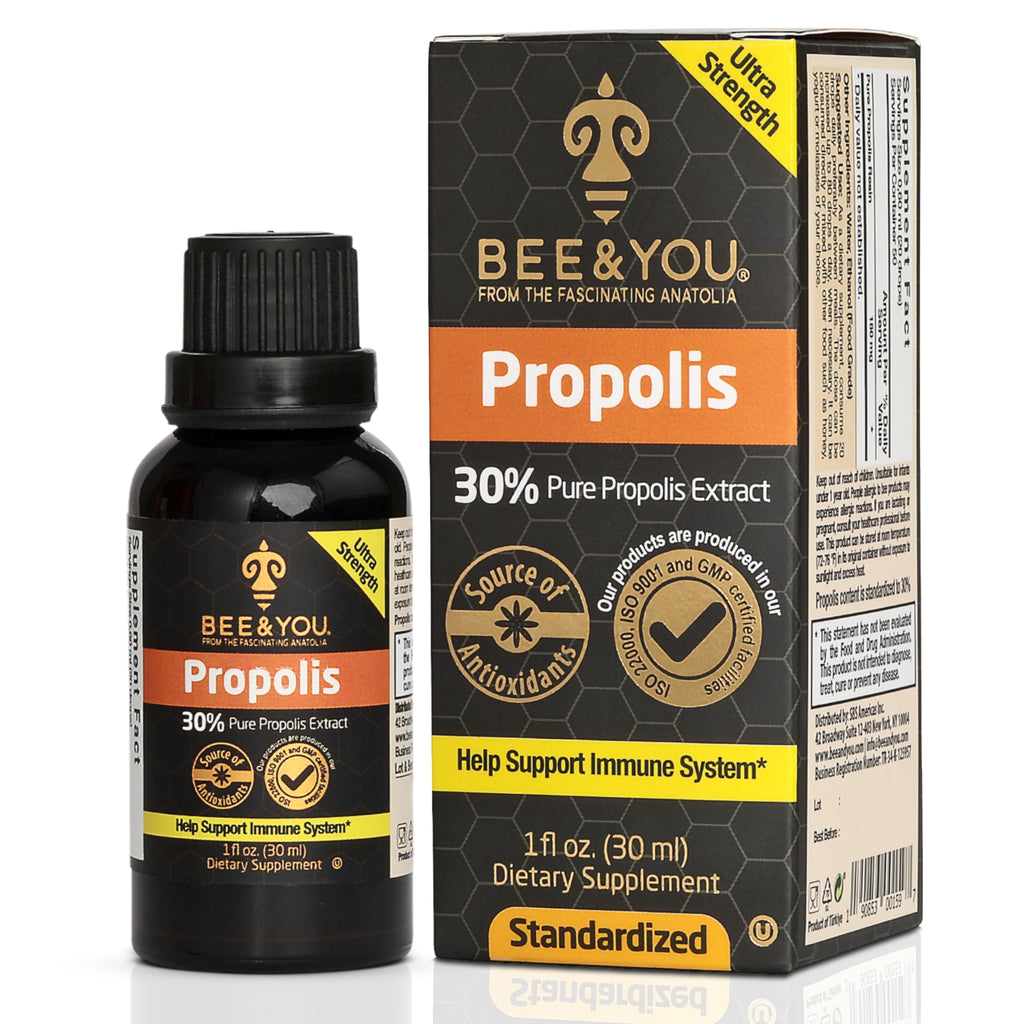Bee and You Propolis Liquid Extract Drops, 30% Propolis, Ultra Pure, Immune Support Supplement, Sore Throat, Allergy Relief, Respiratory, Antioxidants, Keto, Paleo, Gluten-Free, 1 Fl Oz
