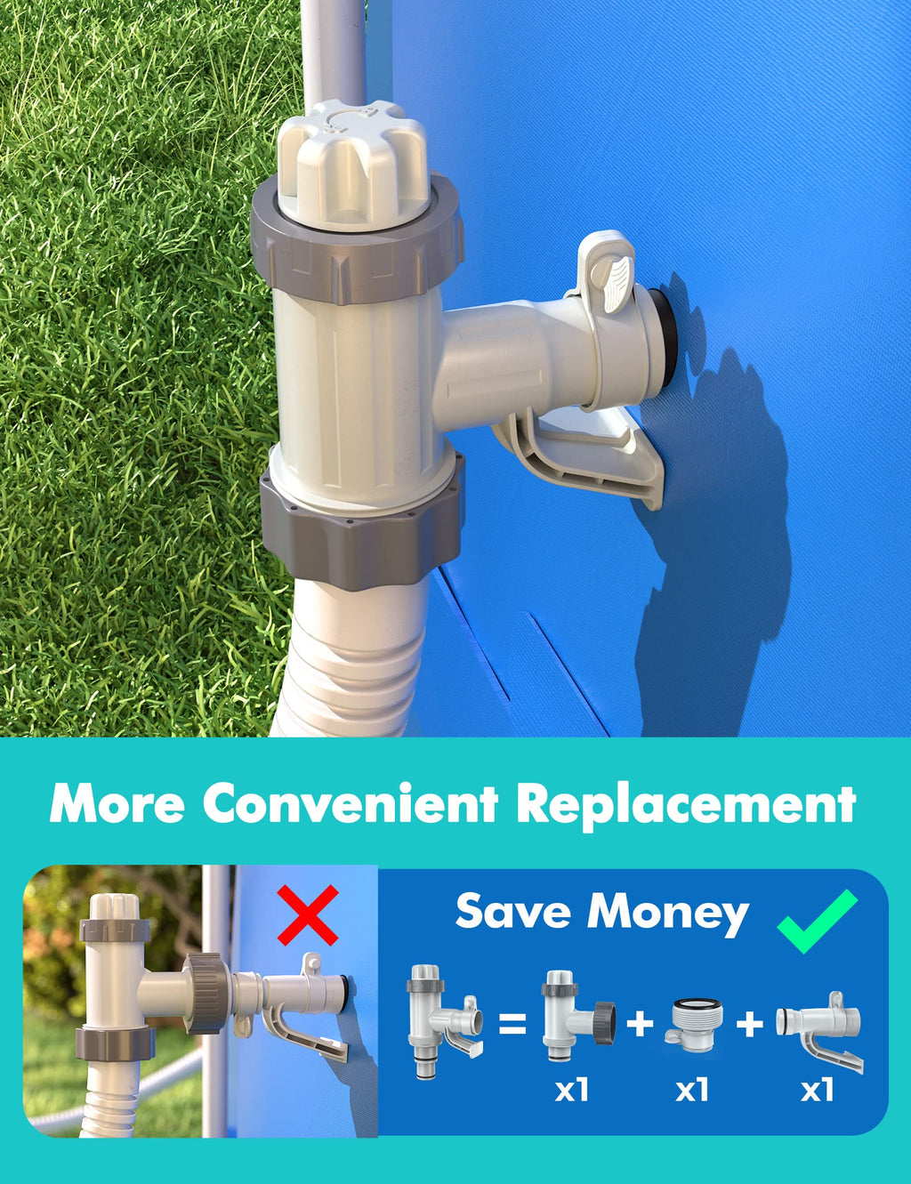 MASCARRY 【Patented】 Plunger Valve for Above Ground Swimming Pool, Pool Replacement Parts with On-Off Valve, Pool Hose Adapter and Pool Pipe Holder, Pool Pump Parts, Above Ground Pool Accessories
