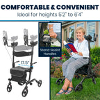 Vive Mobility Upright Walker with Seat - Stand Up Rollator, Arm Rests, Heavy Duty, Folding Medical Aid Scooter for Elderly, Seniors - Walking Assist, Foldable Transport Chair - 300 lb Capacity